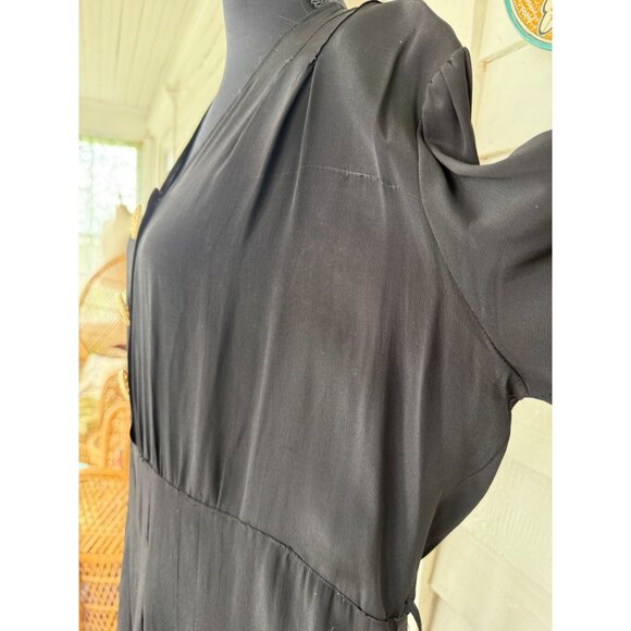 Antique 30's Black Rayon Maternity Dress AS IS TLC Size L - Picture 15 of 16